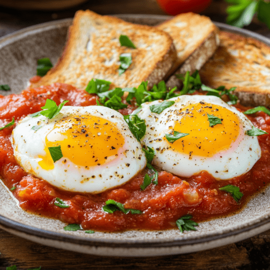 Poached Eggs in Spicy Tomato Sauce on Toast_ done