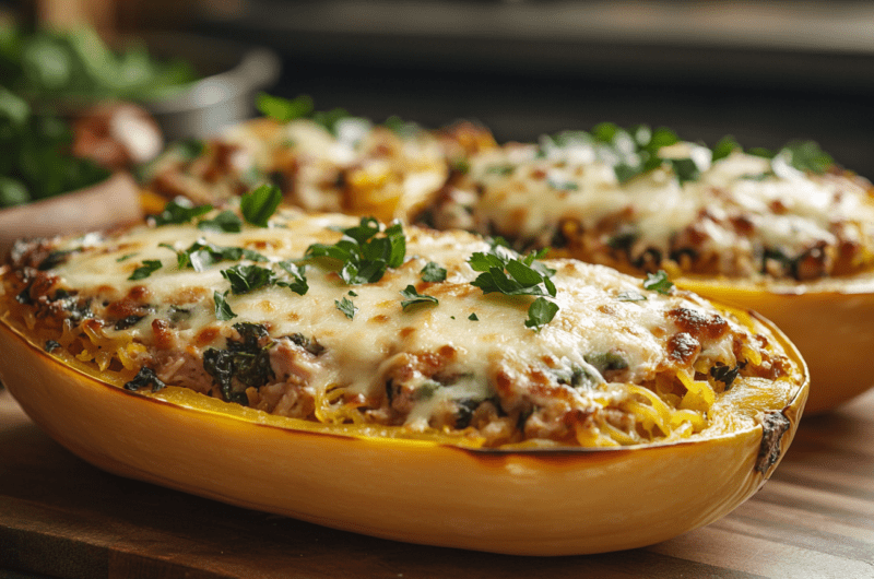 Turkey and Spinach Spaghetti Squash Bake