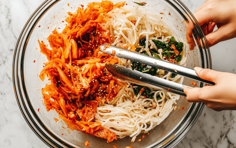 Cold Buckwheat Noodles with Kimchi and Eggs