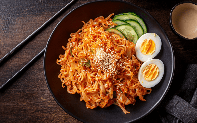 Cold Buckwheat Noodles with Kimchi and Eggs