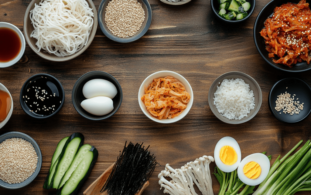 Cold Buckwheat Noodles with Kimchi and Eggs
