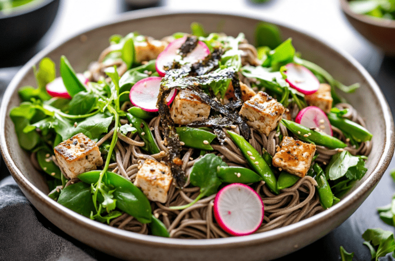 Tofu Soba Salad with Miso-Mustard Dressing