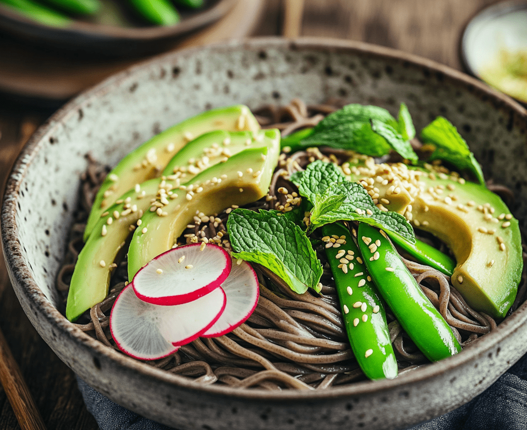 Delicious and Tangy Sesame Soba Noodles with Cucumber Bok Choy and Mixed Greens 2 Tangy Sesame Soba Noodles