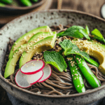 Tangy Sesame Soba Noodles with Cucumber Bok Choy and Mixed Greens