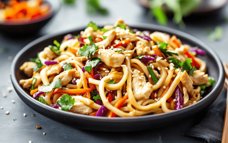 Udon Noodle Salad with Chicken and Peanut Dressing_posy4