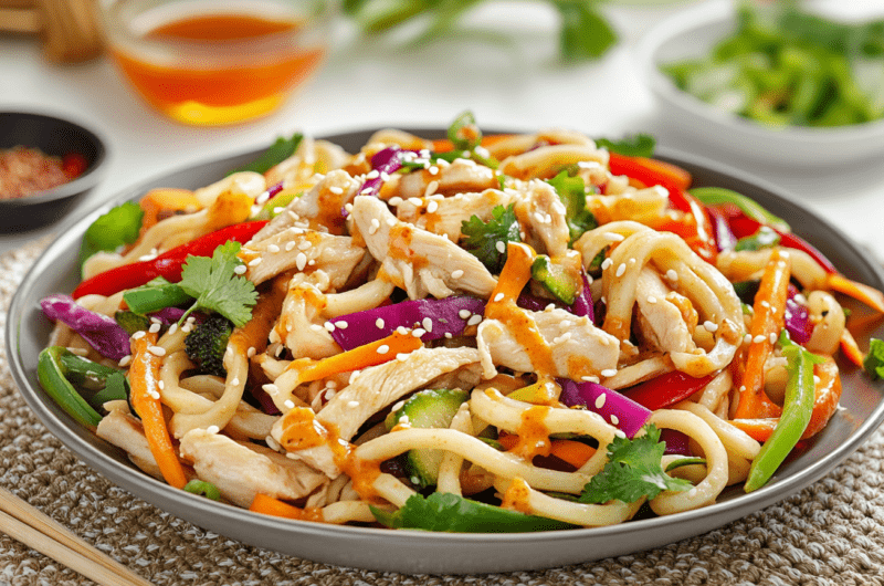 Udon Noodle Salad with Chicken and Peanut Dressing