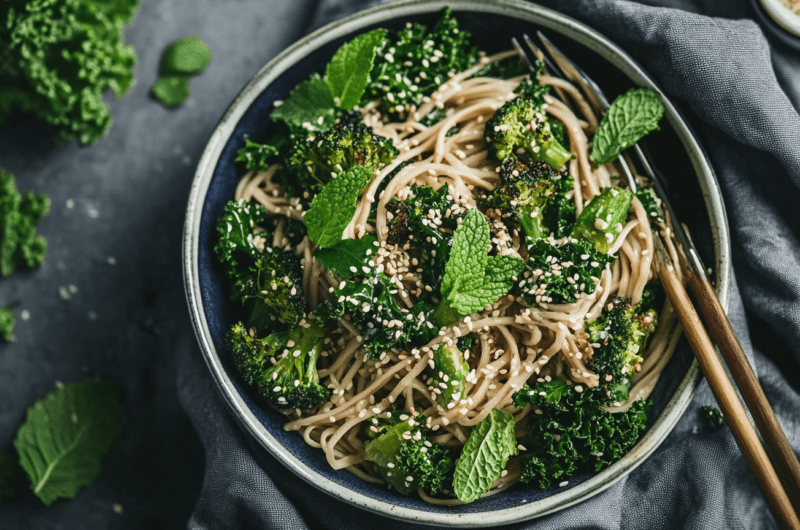Roasted Broccoli and Kale Sesame Noodles