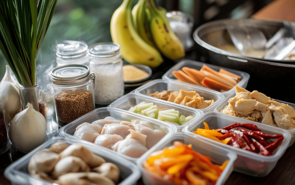 Chicken with Banana Core and Pigeon Peas raw 1