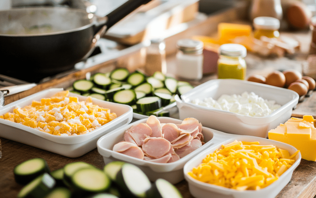 Quick Zucchini and Ham Frittata raw 1