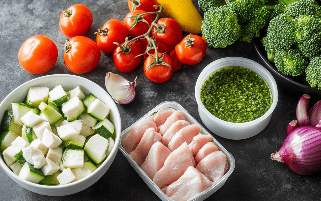 Pesto Chicken and Veggies Bake_ raw