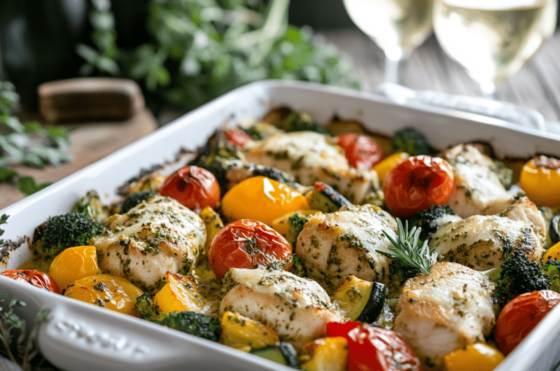 Pesto Chicken and Veggies Bake