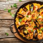 Delicious Spanish Seafood and Chicken Paella with Chorizo