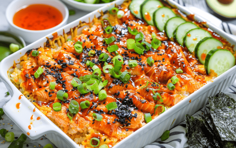 Spicy Salmon Sushi Casserole