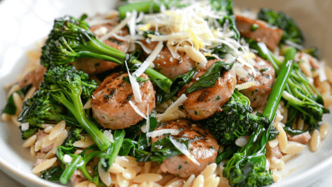 Creamy Chicken Sausage and Broccolini Orzotto