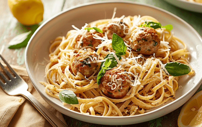 Turkey Meatball and Lemon Whole-Grain Linguine