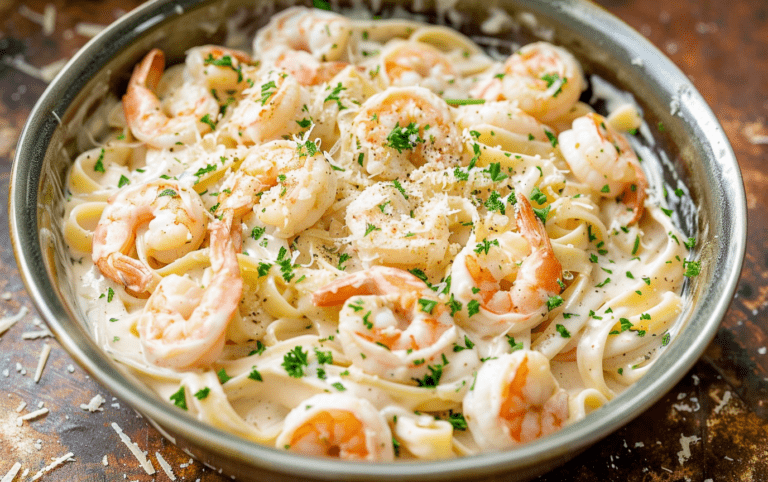 Juicy Shrimp Alfredo Pasta