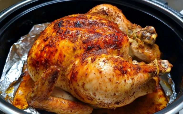 a cooked chicken in a black bowl