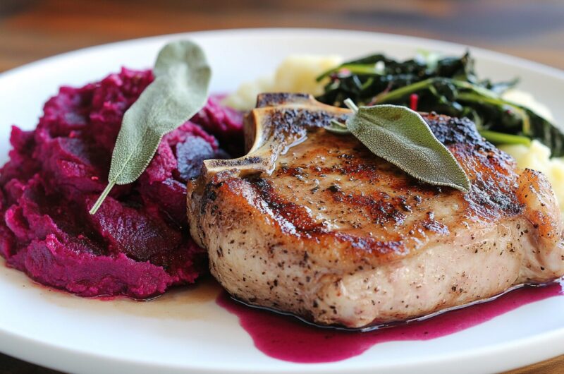 #1 Savory Sage Pork with Beet Mash and Chard 3 Savory Sage Pork with Beet Mash and Chard