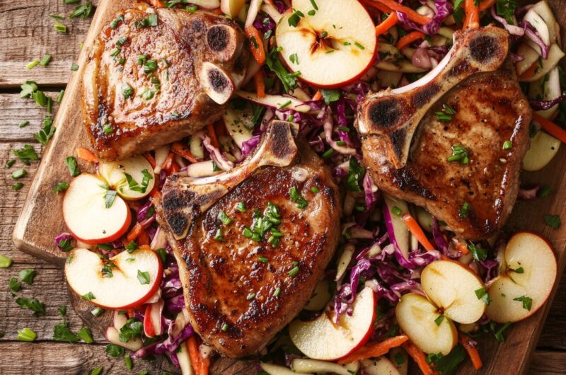 Savory Pork Chops with Apple Slaw