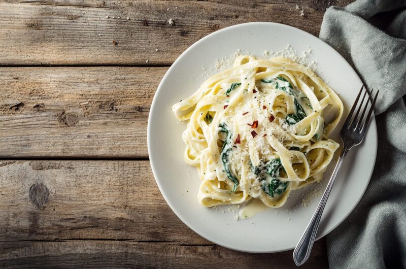 Spicy Spinach Alfredo Pasta