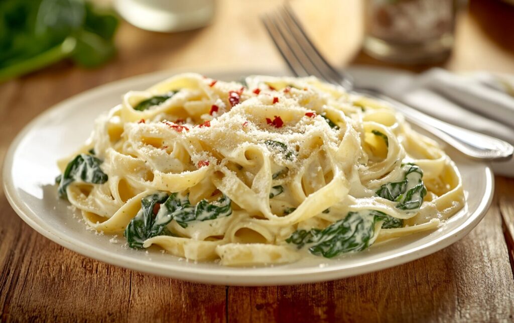 Easy Spicy Spinach Alfredo Pasta SoyRice Kitchen