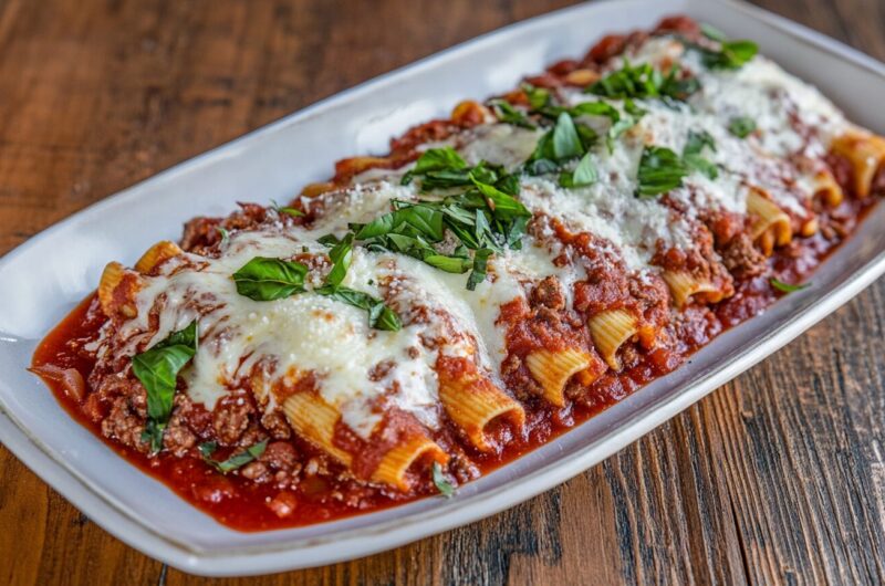 Cheesy Beef Stuffed Manicotti