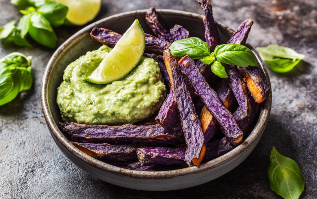 Purple Sweet Potato Fries with Avocado Dip_done