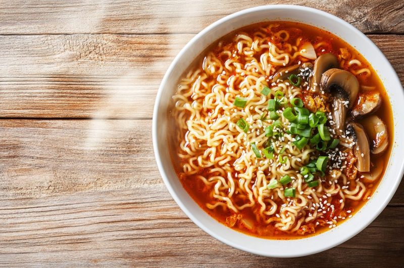 Kimchi Mushroom Noodle Soup