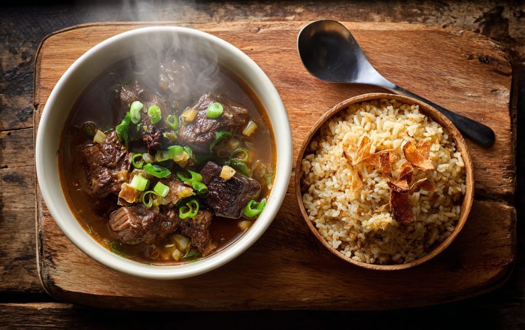 Hearty Beef Stew Garlic Rice