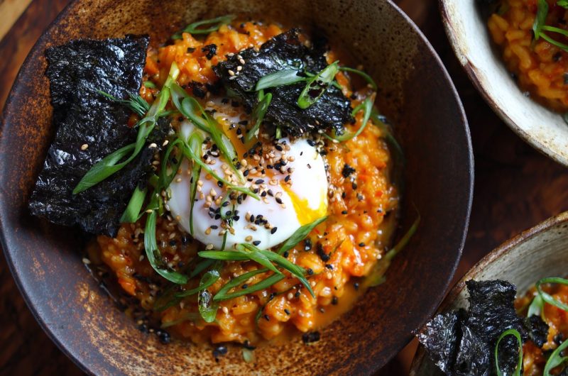 Spicy Kimchi Rice with Poached Egg