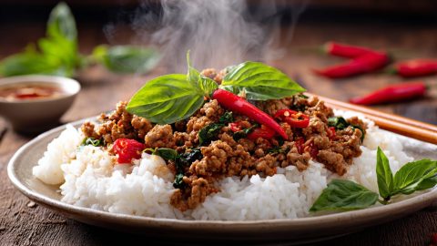 Thai Basil Chicken Rice Bowl