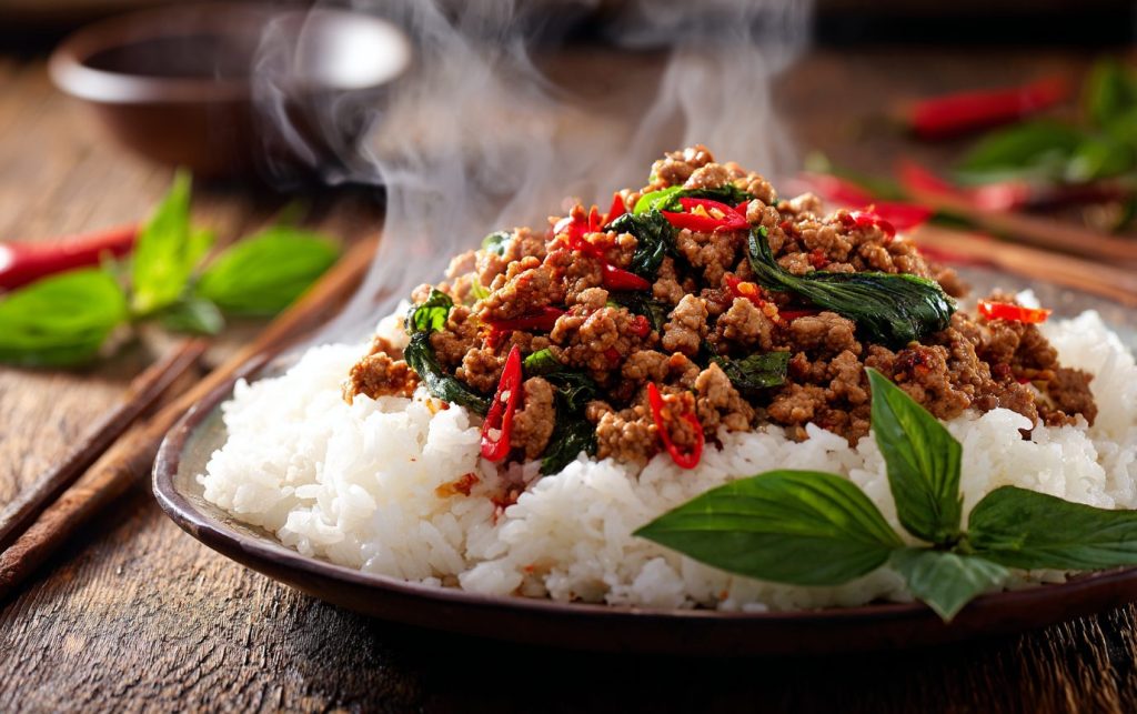 Thai Basil Chicken Rice Bowl