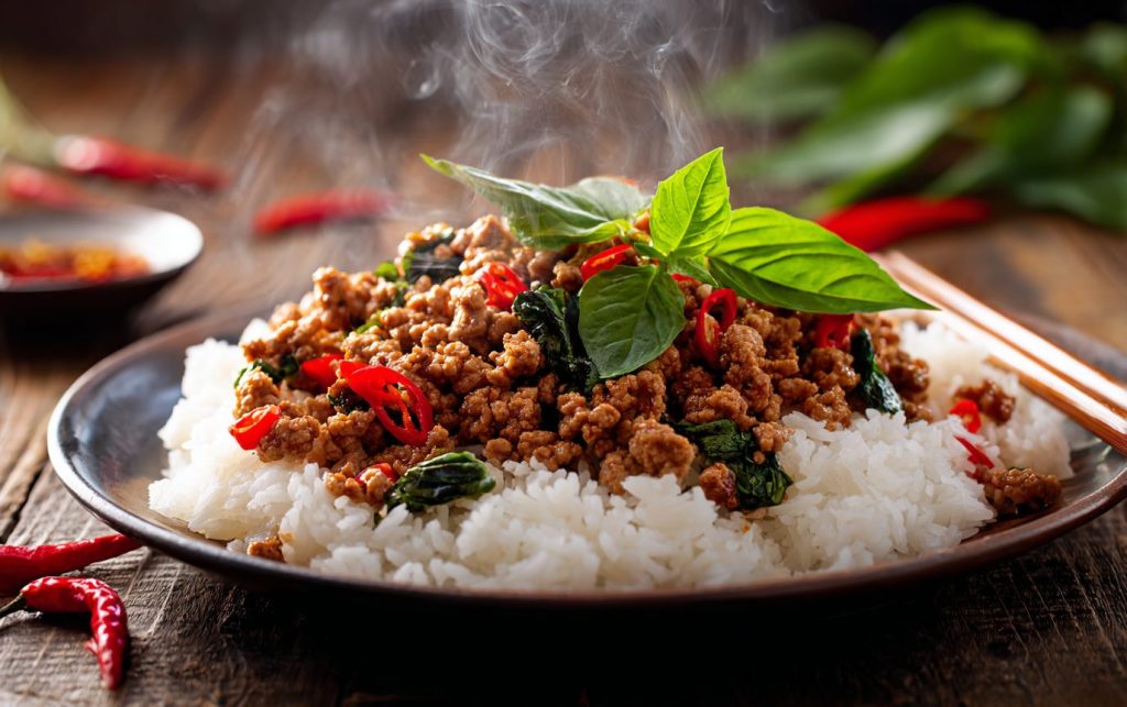 Thai Basil Chicken Rice Bowl