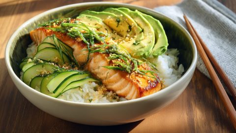 Spicy Miso Salmon Rice Bowl